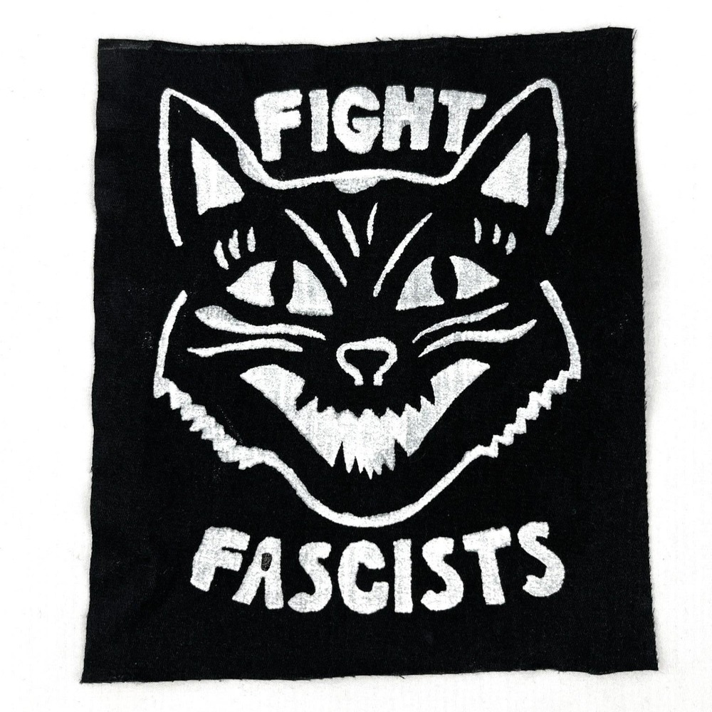 Fight Fascists Cat Patch DIY Hand painted Punk Patch Goth Emo Crust Punk Grunge
